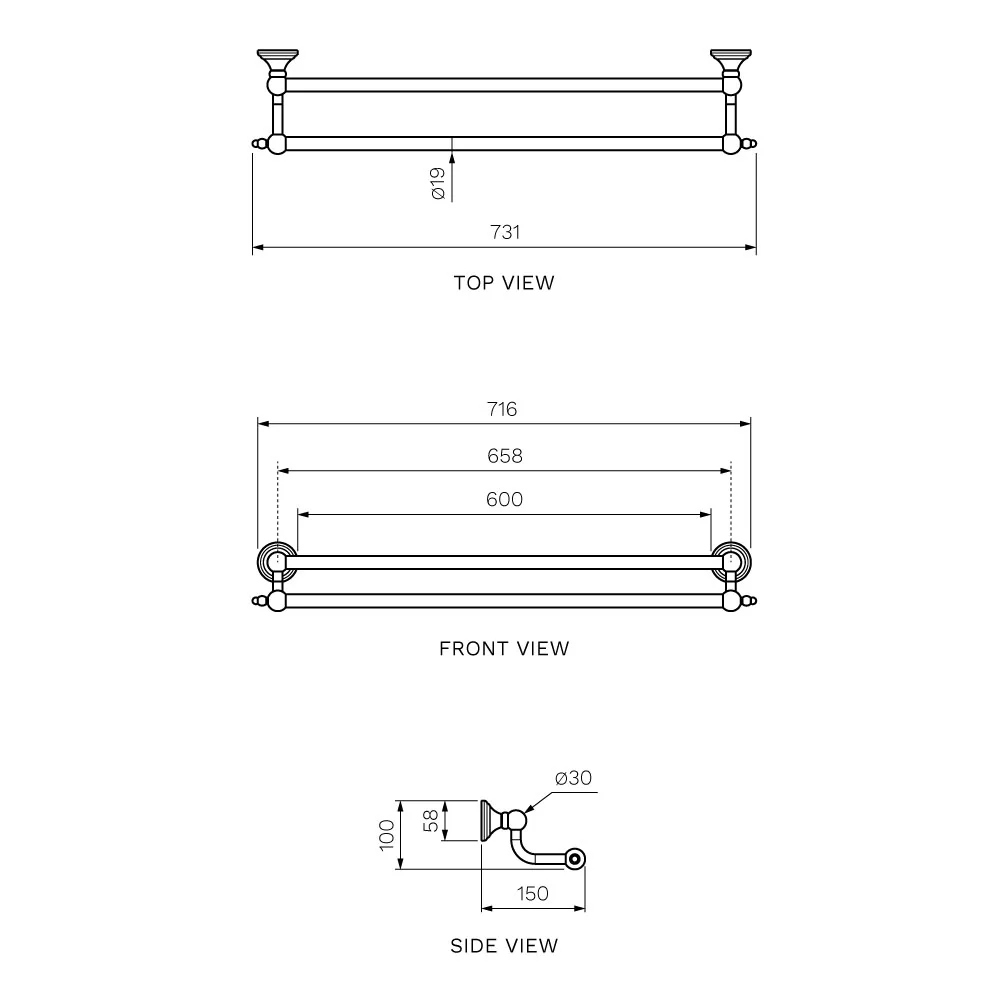 Hermitage Double Towel Rail 600mm - Image 4