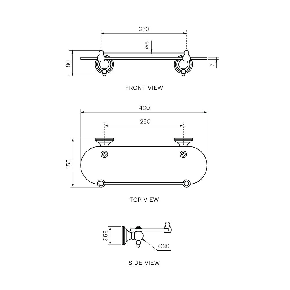 Hermitage Glass Shelf 400mm - Image 4