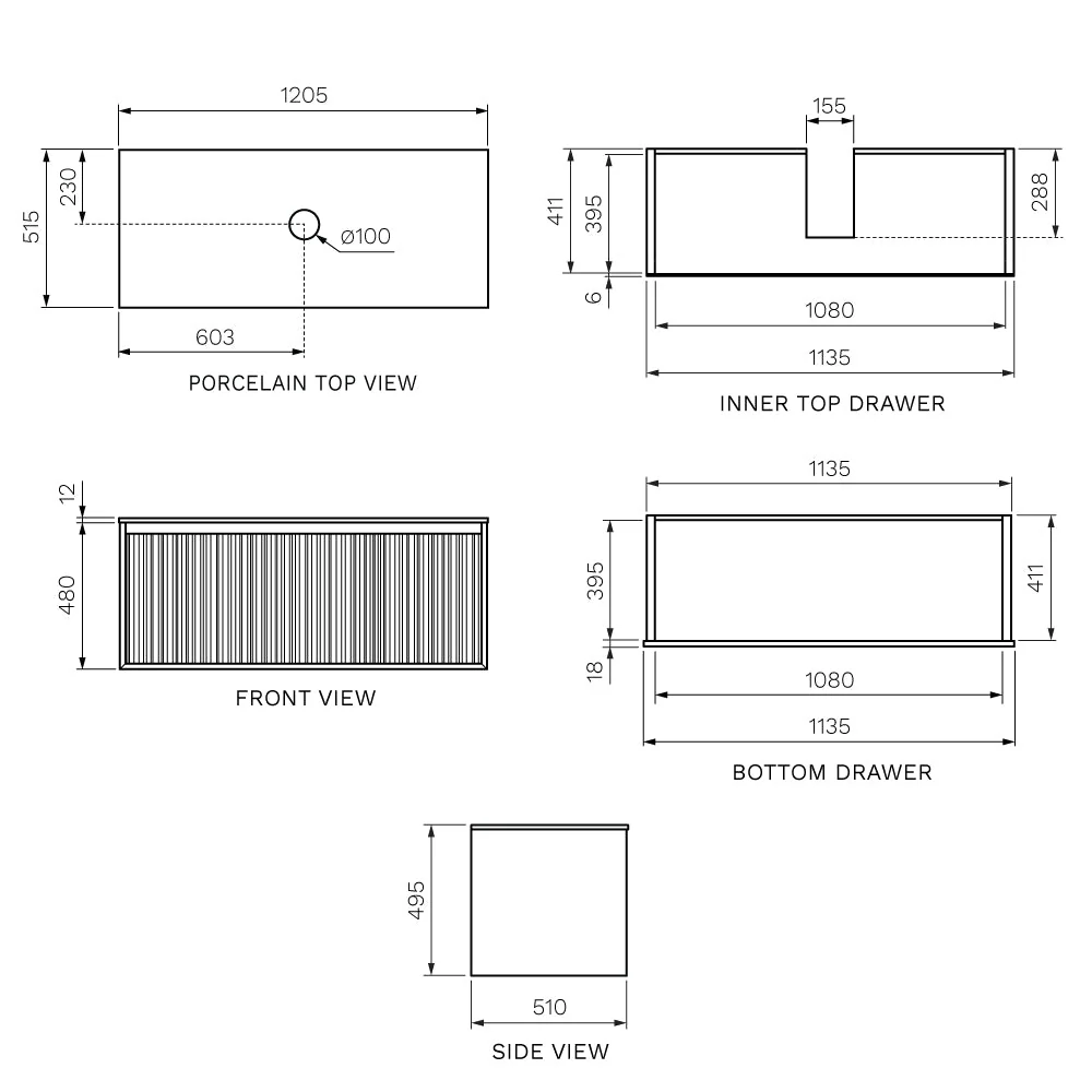 Jazz 1200 Wall Cabinet WN Matt Black with Italian Porcelain Top - Image 7