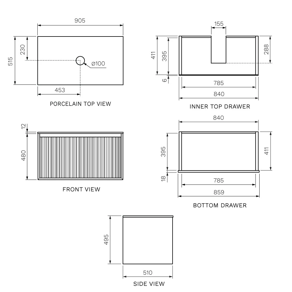 Jazz 900 Wall Cabinet WN Matt Black with Italian Porcelain Top - Image 7