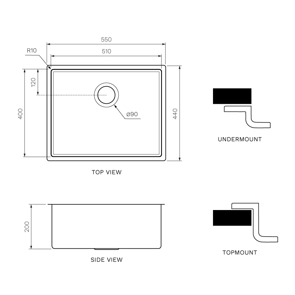 Quadro Single Bowl Sink 550mm - Image 5